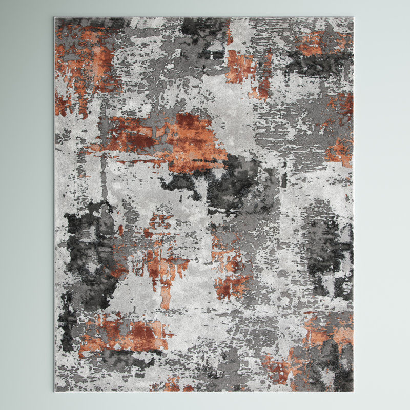 Steelside™ Ettinger Gray/Orange Rug & Reviews Wayfair